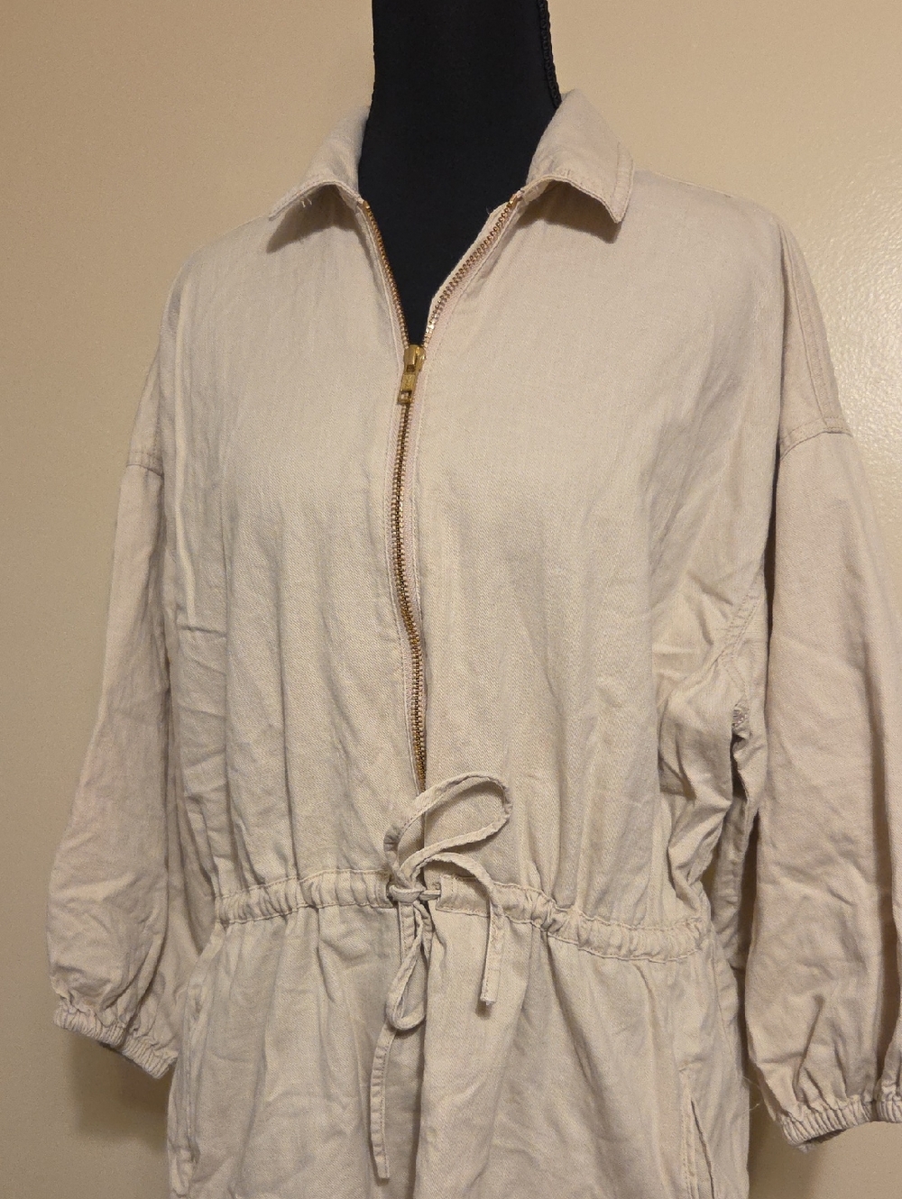 J. CREW Utility Cinched Zip Up Dress Drapey Cotton Khaki Cream Tan Beige Small - Picture 4 of 12